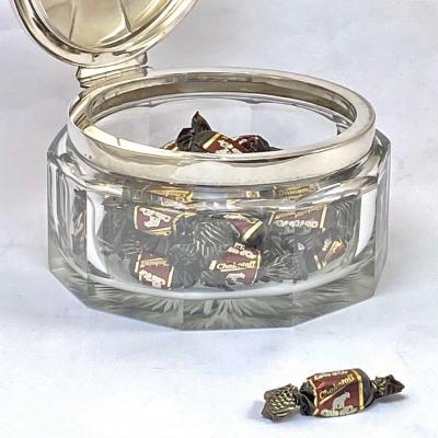 Large Art Deco Biscuit Box In Silver And Crystal, Delheid Frères, Brussels Circa 1925-1935