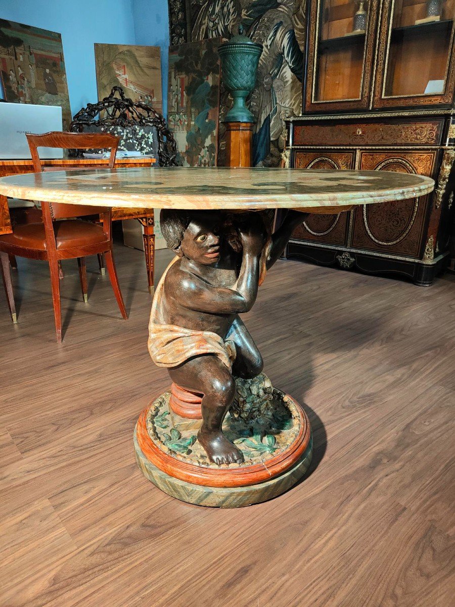 Bel tavolo in legno laccato sorretto da moro Veneziano-photo-2