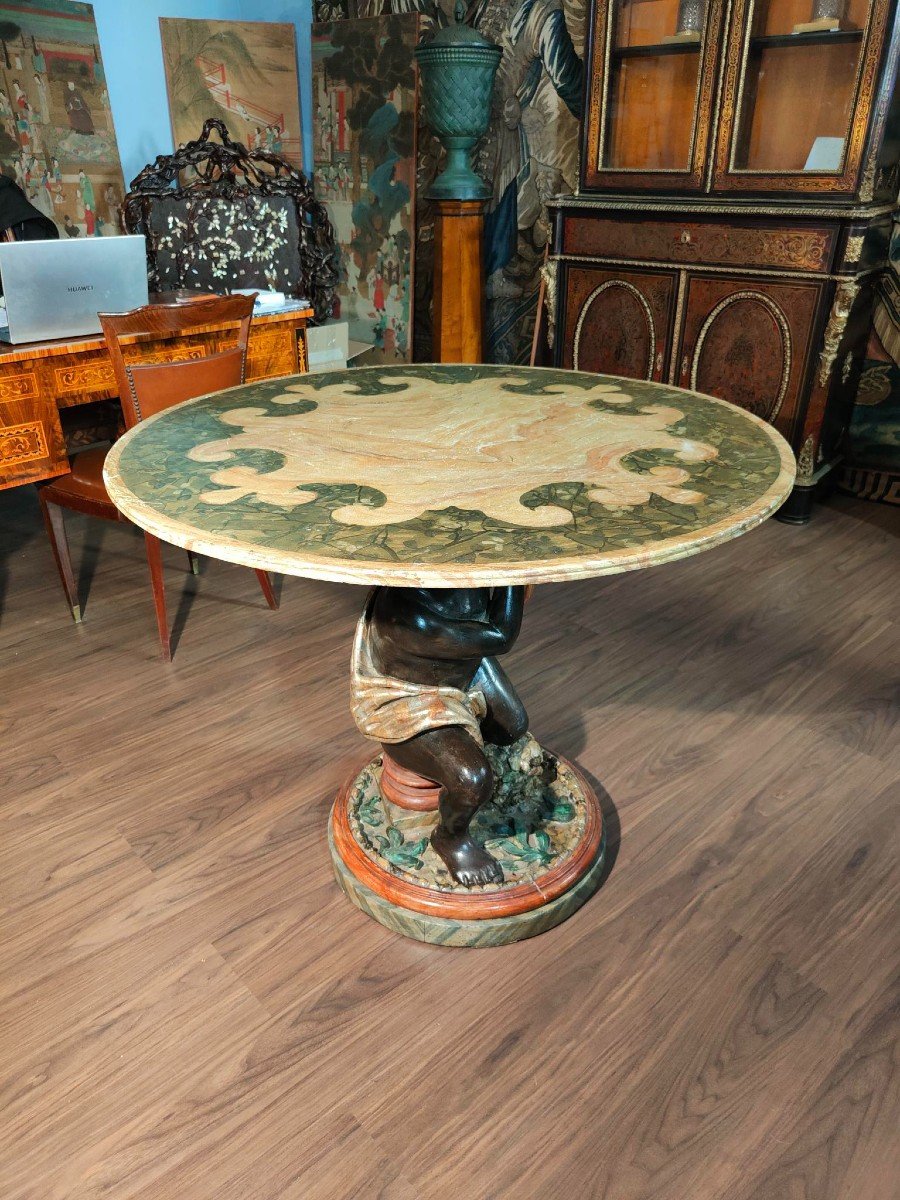Bel tavolo in legno laccato sorretto da moro Veneziano-photo-4