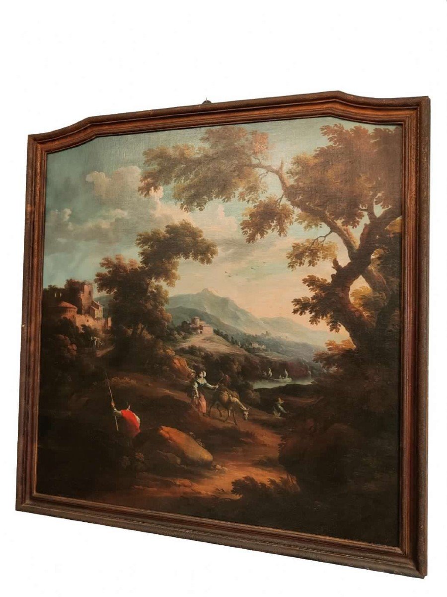 Scipione Cignaroli ( 1690 - 1766 ) , dipinto paesaggio con figure-photo-2