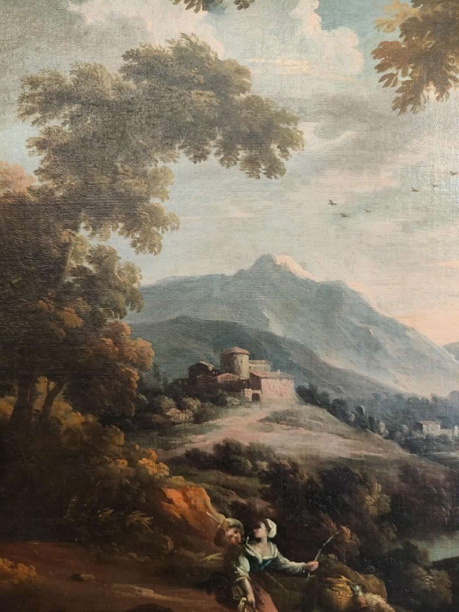Scipione Cignaroli ( 1690 - 1766 ) , dipinto paesaggio con figure-photo-1