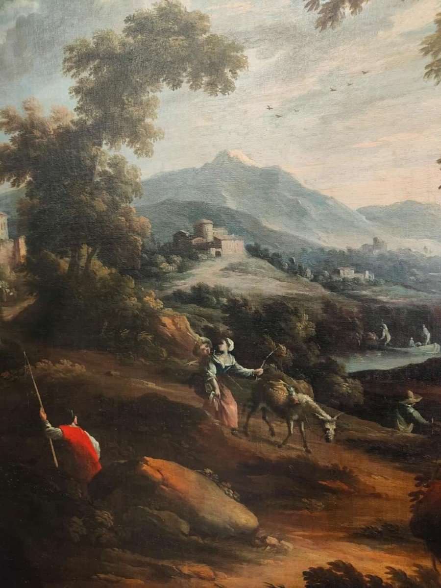 Scipione Cignaroli ( 1690 - 1766 ) , dipinto paesaggio con figure-photo-2