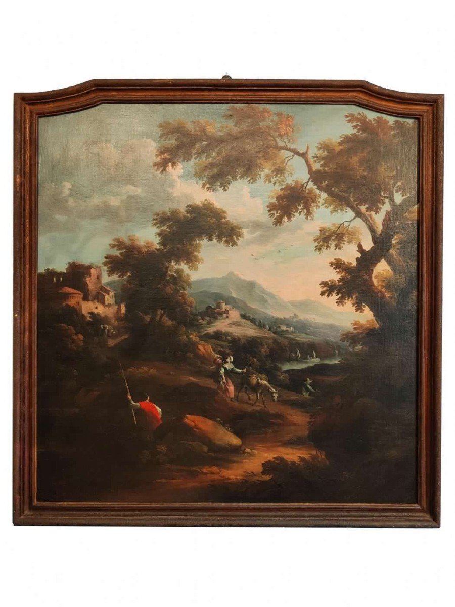 Scipione Cignaroli ( 1690 - 1766 ) , dipinto paesaggio con figure