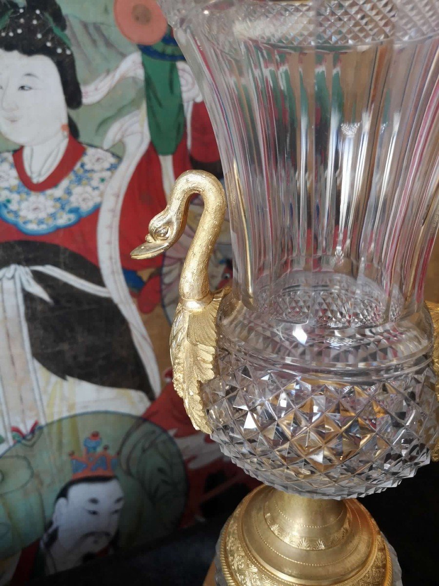 Importante coppia di Vasi in cristallo e bronzo dorato-photo-3