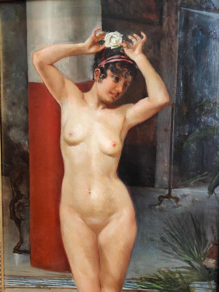 Bellissimo dipinto pompeiano raffigurante nudo di donna  A. Zanardellli-photo-2