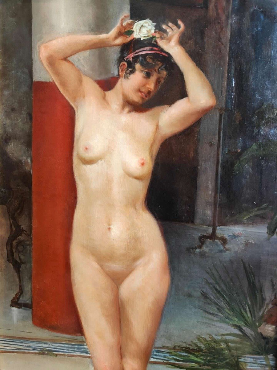 Bellissimo dipinto pompeiano raffigurante nudo di donna  A. Zanardellli-photo-3