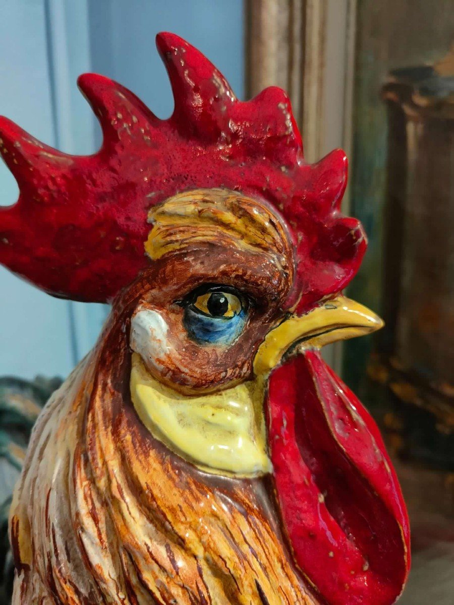 Grande e importante scultura in ceramica raffigurante Gallo , Zaccagnini-photo-1