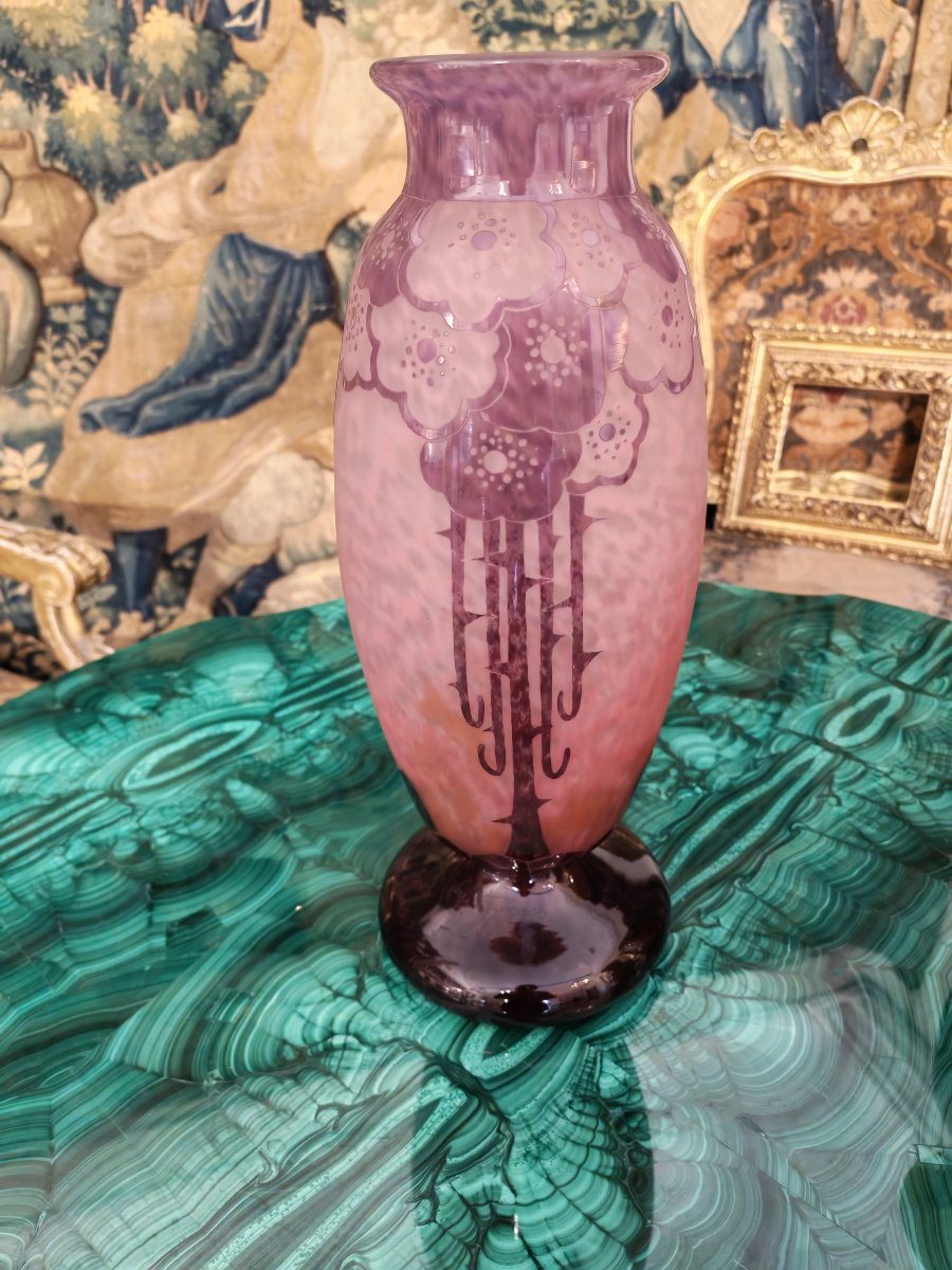 Grande Vaso in vetro acidato le Verre Crancais