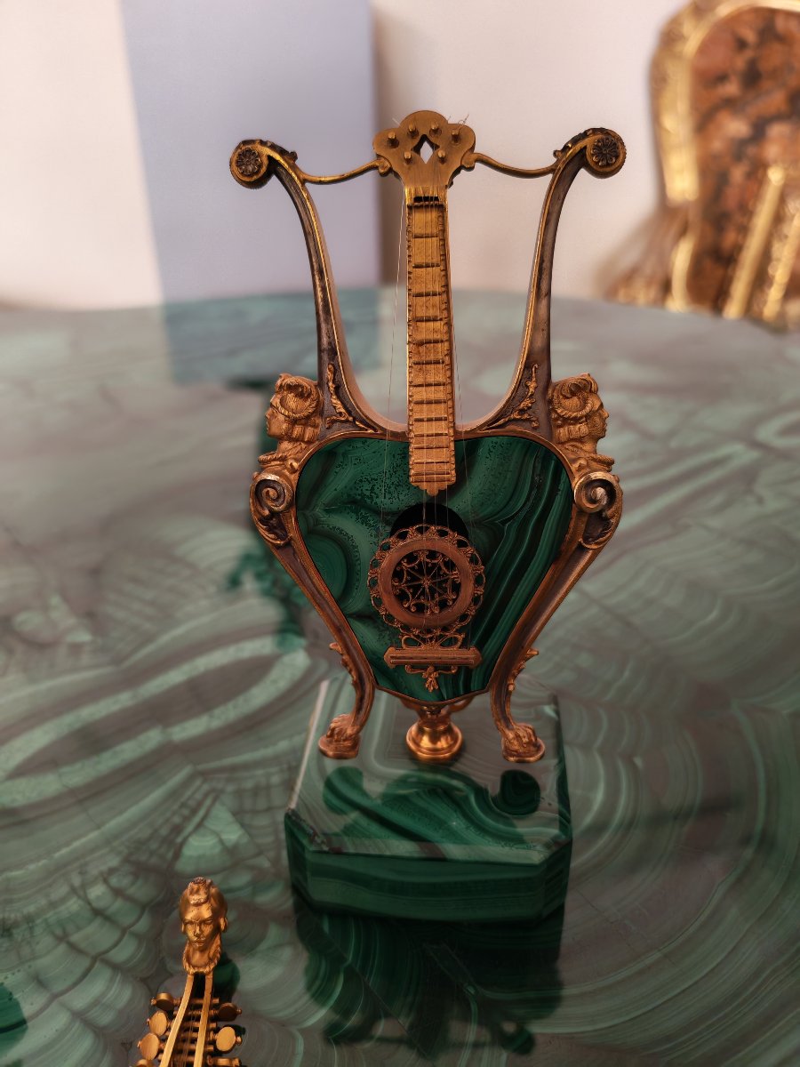 Serie di bellissimi strumenti musicali in malachite e argento-photo-4