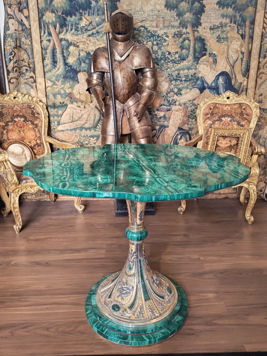 Importante  Tavolo in malachite argento e argento vermeil -photo-3