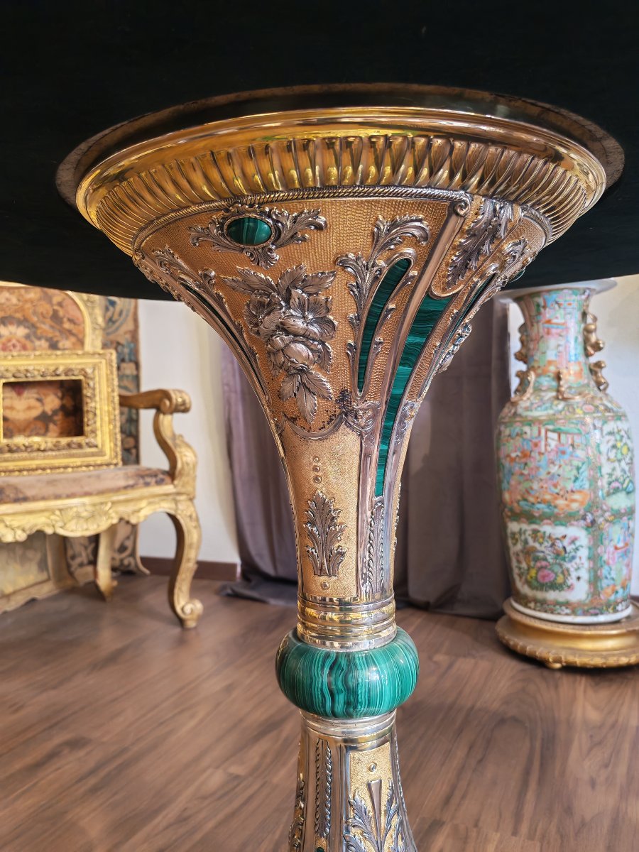 Importante  Tavolo in malachite argento e argento vermeil -photo-1