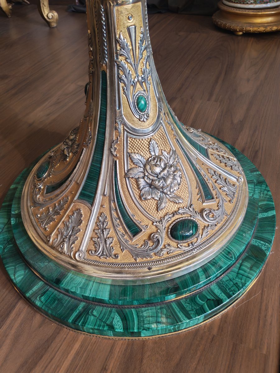Importante  Tavolo in malachite argento e argento vermeil -photo-2