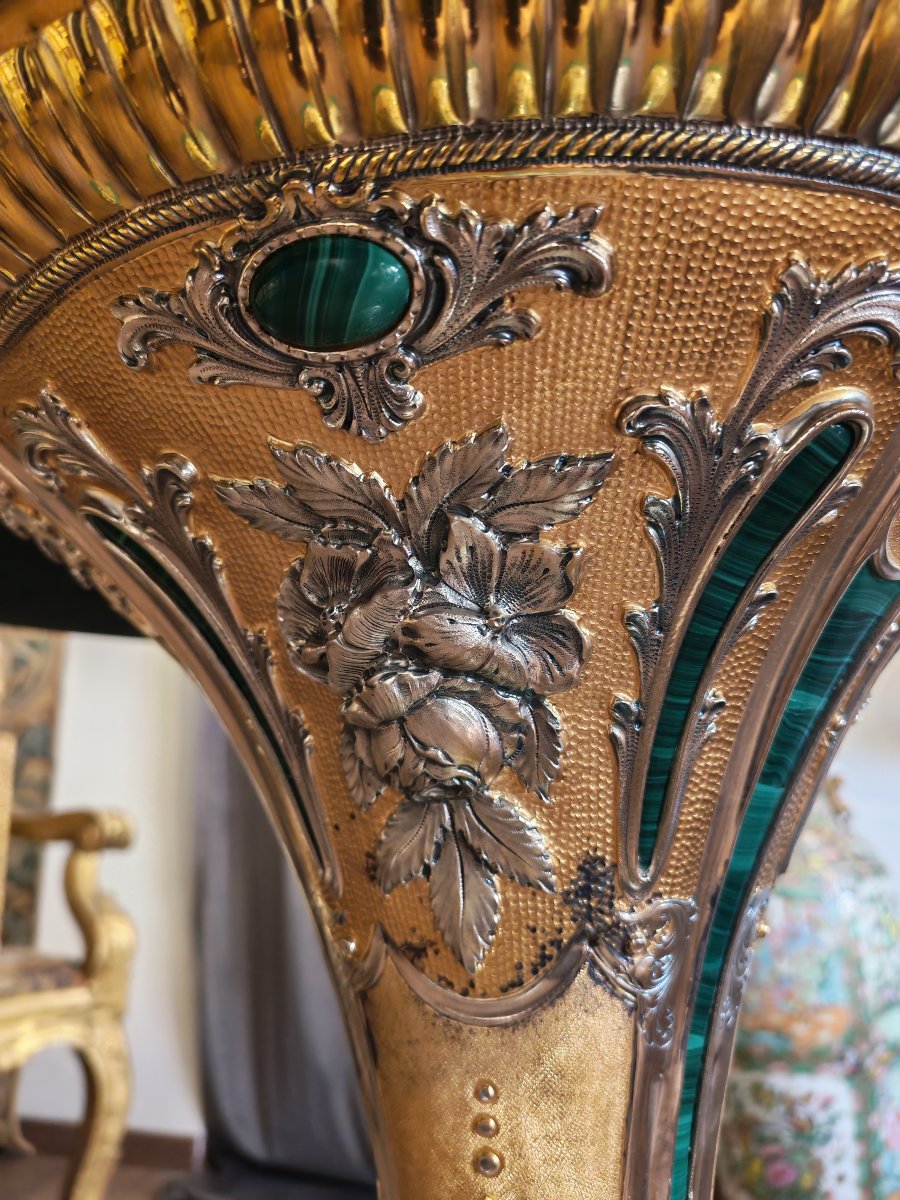 Importante  Tavolo in malachite argento e argento vermeil -photo-3