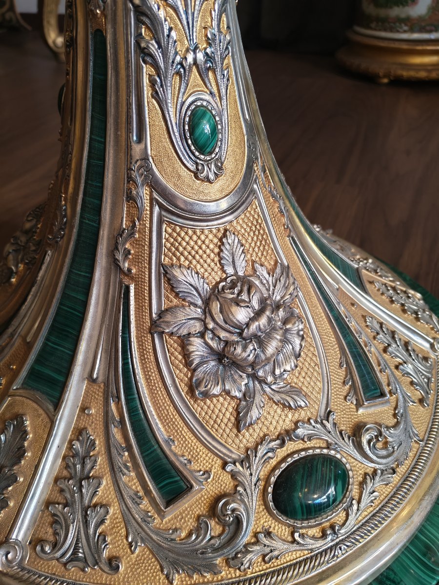 Importante  Tavolo in malachite argento e argento vermeil -photo-4