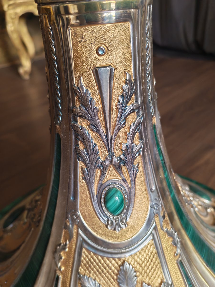Importante  Tavolo in malachite argento e argento vermeil -photo-5