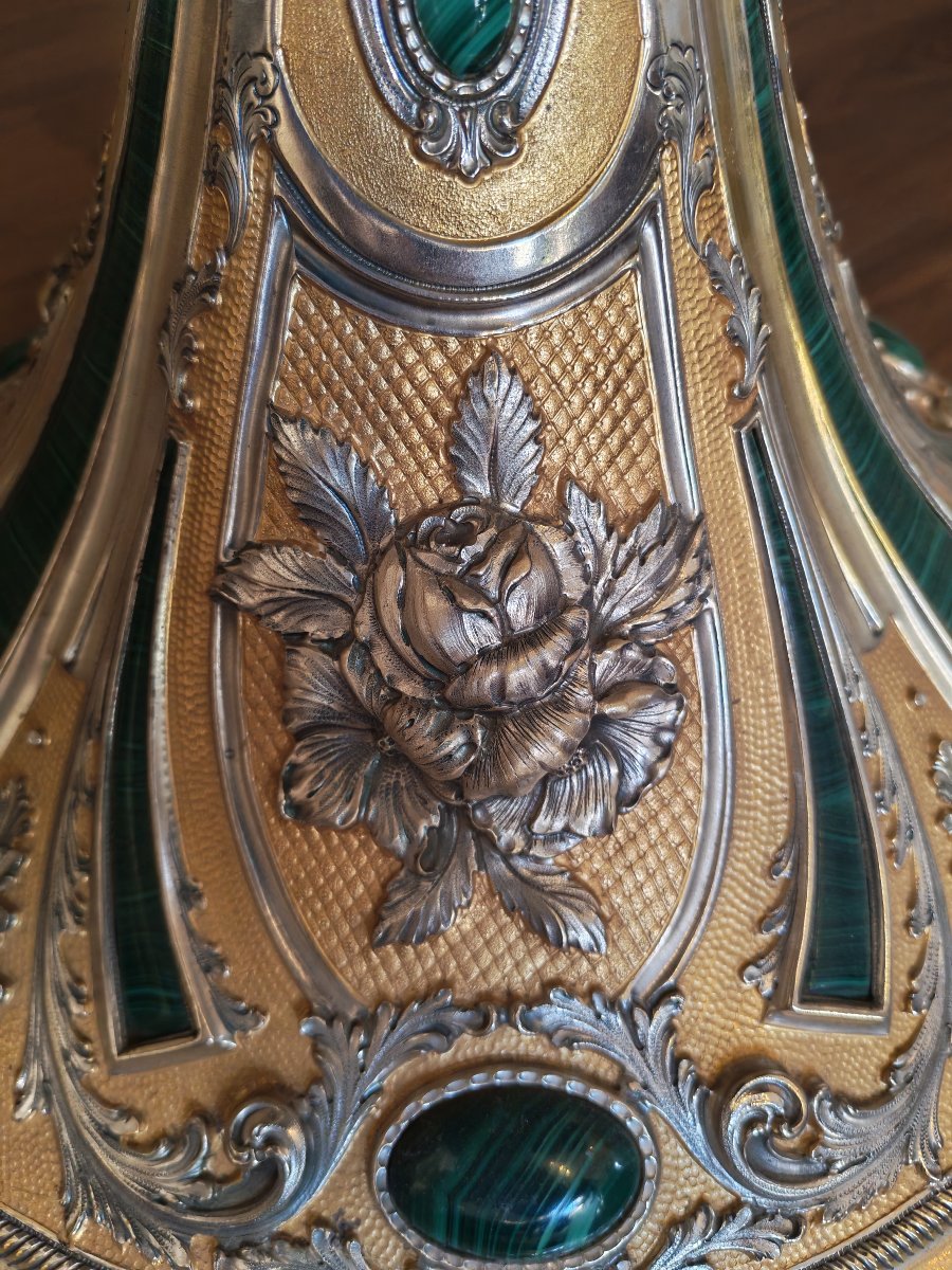 Importante  Tavolo in malachite argento e argento vermeil -photo-6