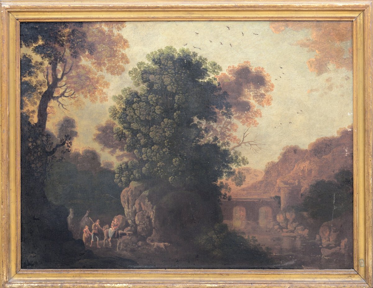 Dipinto, paesaggio fluviale del XVIII secolo