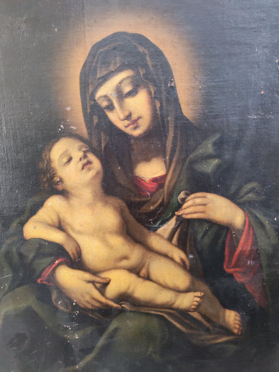 Grande dipinto del XVII secolo, Madonna con bambino-photo-2