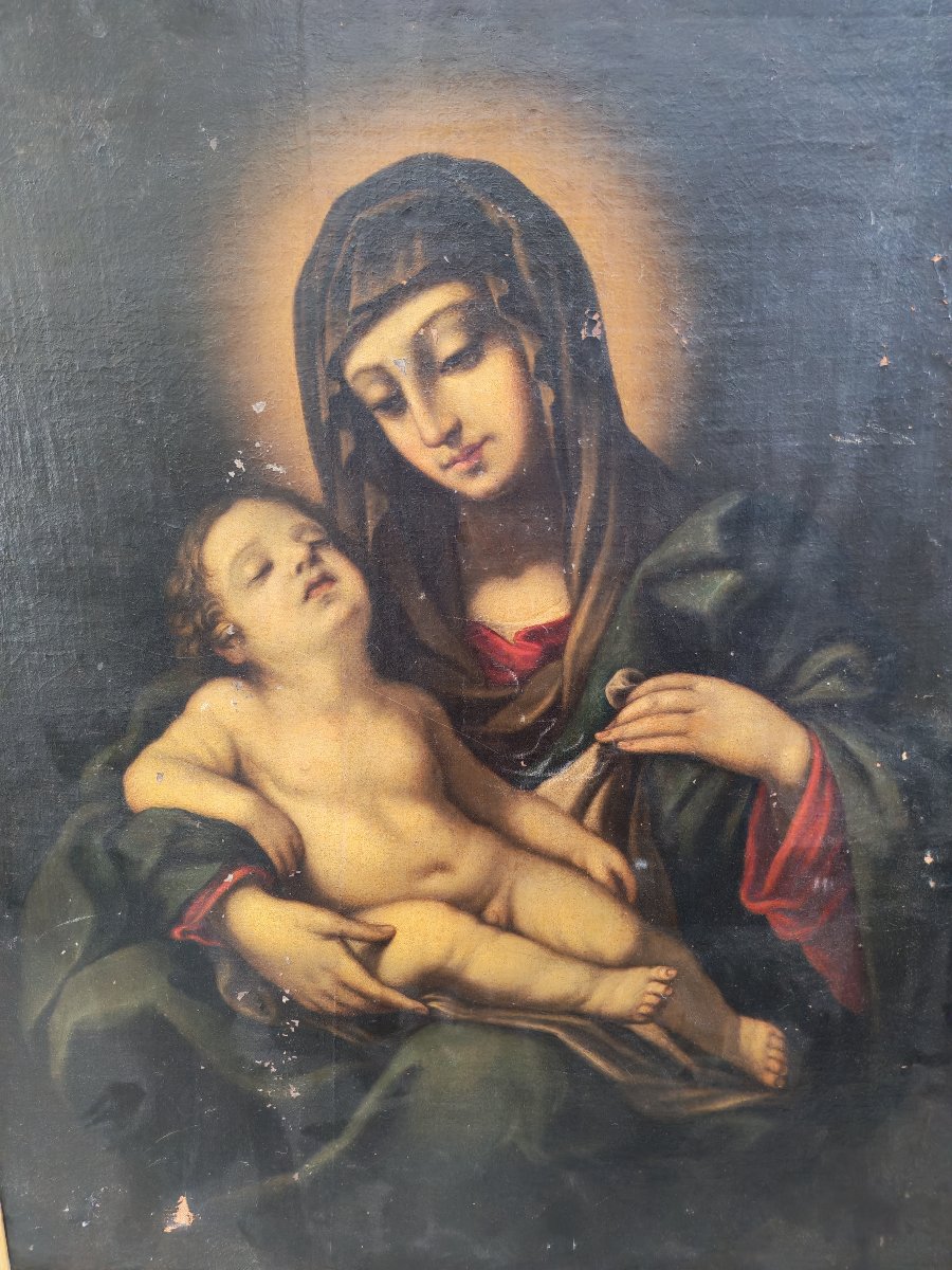 Grande dipinto del XVII secolo, Madonna con bambino-photo-3