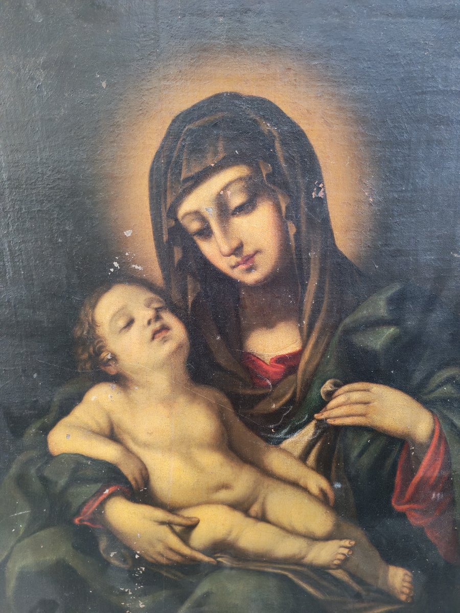 Grande dipinto del XVII secolo, Madonna con bambino-photo-4