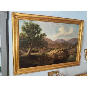 Grande dipinto, paesaggio montano, del pittore Massa Giuseppe