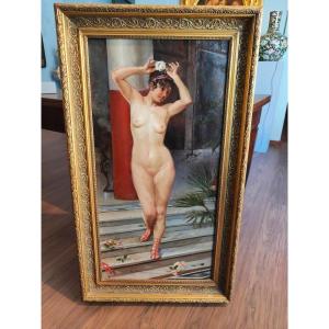 Bellissimo dipinto pompeiano raffigurante nudo di donna  A. Zanardellli
