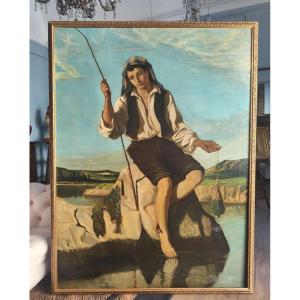 Grande dipinto raffigurante pescatore, Henry Bidauld  Henry Bidauld