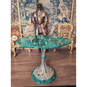 Importante Tavolo in malachite argento e argento vermeil