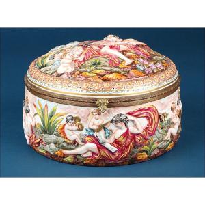 Antique Capodimonte Porcelain Casket “la Bacchante Endormie”, Italy C. 1800