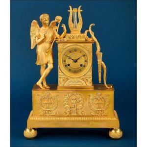 Antique French Gilt Bronze Clock. Cupid. France, Circa 1850