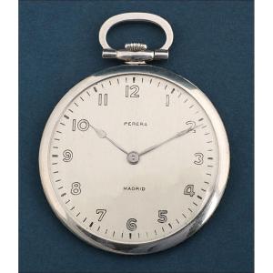 Antique Ultra-thin Sapphires & Platinum Pocket Watch. Switzerland, Circa 1930