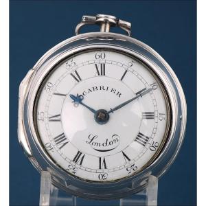 Antique Verge-fusee Pocket Watch. Double Silver Casing. Charles Cabrier III. London, 1792