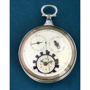 Silver Verge Fusee Pocket Watch With Calendar And Central Seconds, France C. 1820