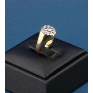 Vintage 18k Gold Ring With 10 Natural Diamonds, Central Stone Approx. 4 Mm