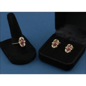 Vintage Set In 18k Gold With Diamonds And Rubies