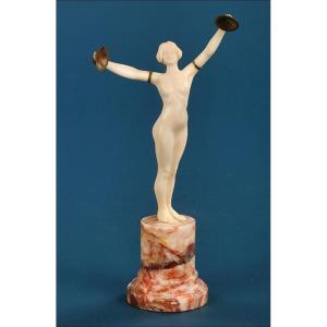 Antique Art Deco Ivory Sculpture, L. Sousson. Certificate. France, Circa 1920-1935