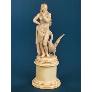 Antique Leda And The Swan In Elephant Ivory. With Documentation. Europe 19th Century