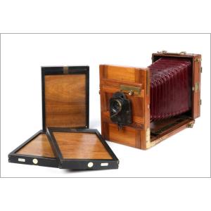 Antique Wooden Camera With Besset Mechanical Shutter. France, C. 1885