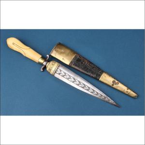 Spain. Antique Defensive Knife Or Dagger. Ivory Hilt. 19th Century