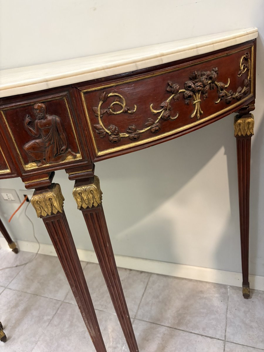 Consolle a demilune a sei piedi in legno laccato e dorato-photo-2