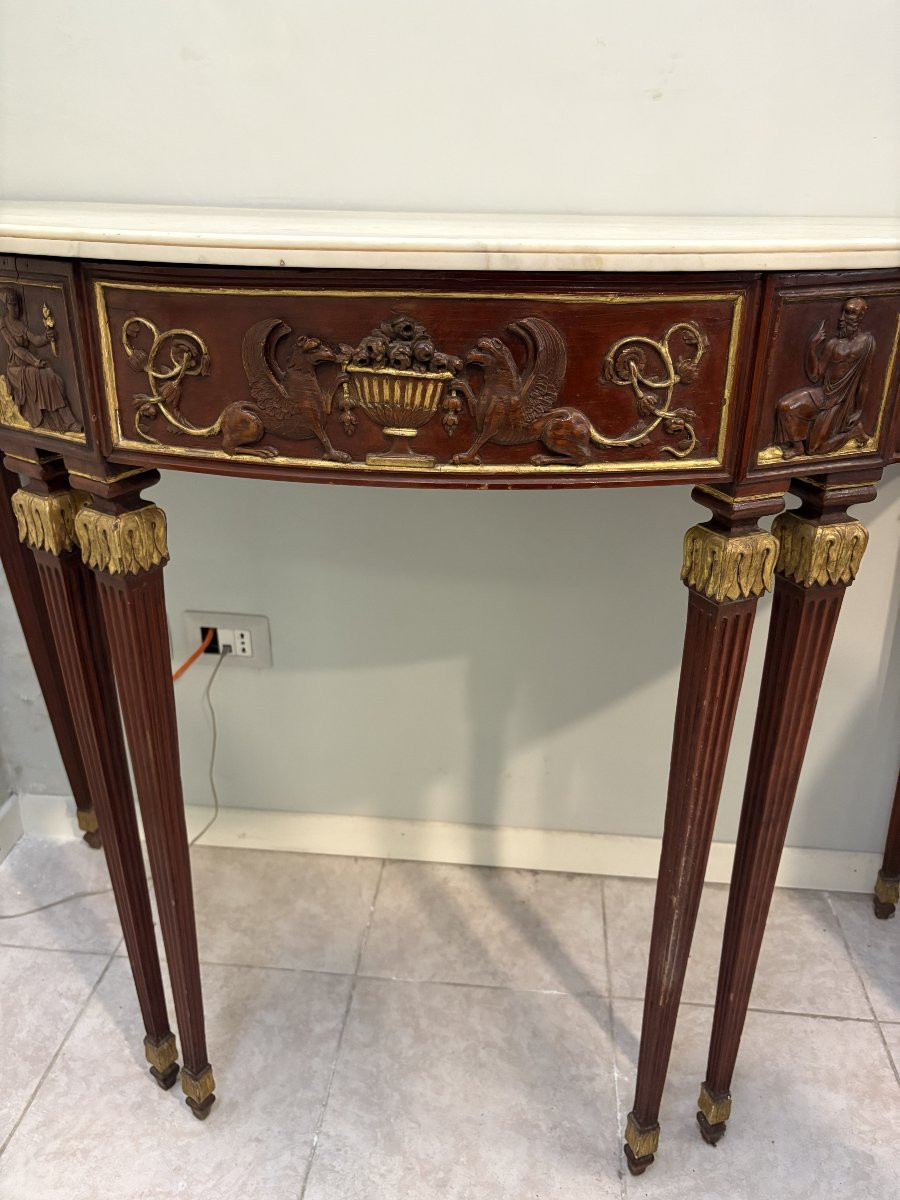 Consolle a demilune a sei piedi in legno laccato e dorato-photo-4