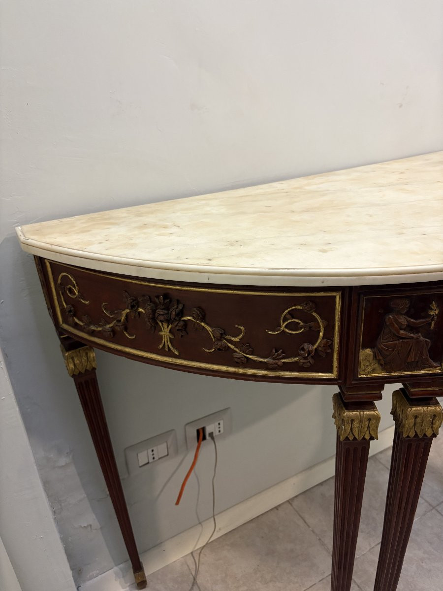 Consolle a demilune a sei piedi in legno laccato e dorato-photo-1