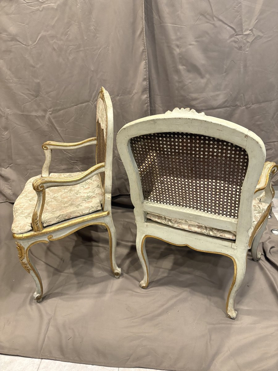 Coppia di poltrone in legno laccato e dorato-photo-4