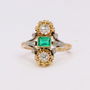 Art Nouveau Emerald Diamond Ring