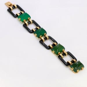 Art-deco Bracelet Yellow Gold Onyx Chrysoprase