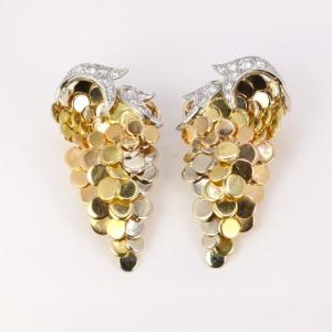 Mauboussin Verger Frères Grape Cluster Earrings 3 Gold Diamonds