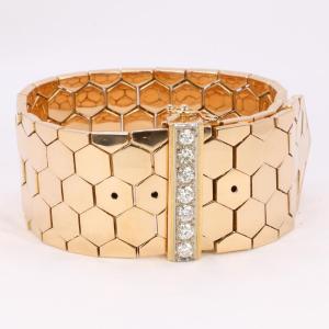 Vintage Rose Gold Belt Bracelet With 1.4 Ct Diamonds