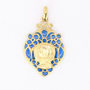 Art Nouveau Religious Medal In Blue Plique-à-jour Enamel