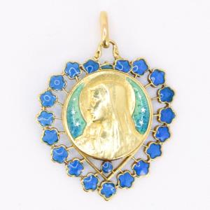 Becker Art Nouveau Medal Heart Blue Enamel