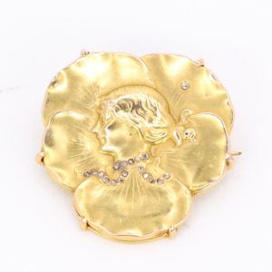Auguste Vaudet - Art Nouveau Brooch For Women In Yellow Gold With Diamonds